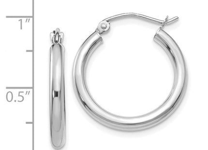 14K White Gold Polished Lightweight Tube Hoop Earrings (Style T840L)