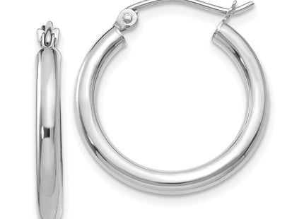 14k White Gold Polished Tube Hoop Earrings (Style T840)