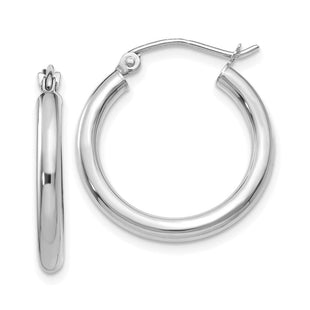 14k White Gold Polished Tube Hoop Earrings (Style T840)