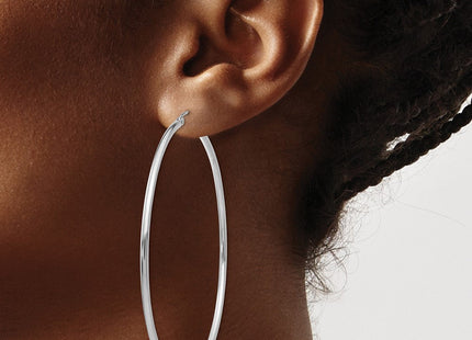 14k White Gold Polished Tube Hoop Earrings (Style T841)