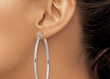 14k White Gold Polished Tube Hoop Earrings (Style T842)