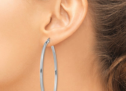 14K White Gold Polished Lightweight Tube Hoop Earrings (Style T842L)