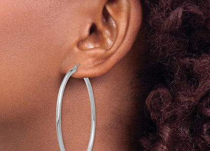 14k White Gold Polished Tube Hoop Earrings (Style T843)