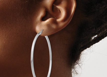 14K White Gold Polished Lightweight Tube Hoop Earrings (Style T843L)