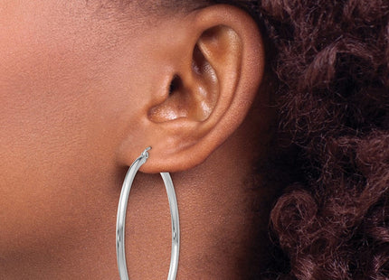 14k White Gold Polished Tube Hoop Earrings (Style T844)