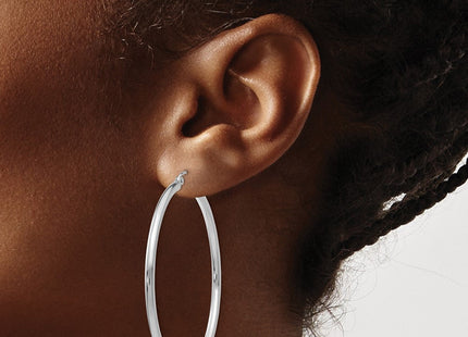 14K White Gold Polished Lightweight Tube Hoop Earrings (Style T844L)