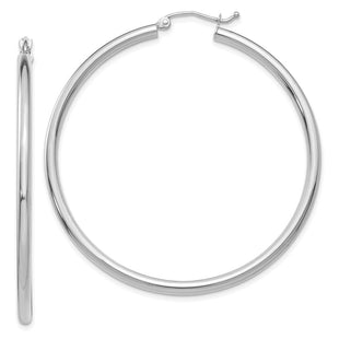 14K White Gold Polished Lightweight Tube Hoop Earrings (Style T844L)
