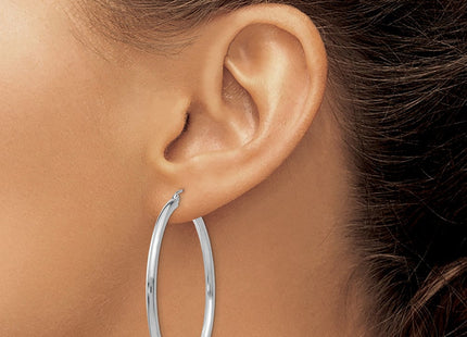 14K White Gold Polished Lightweight Tube Hoop Earrings (Style T845L)
