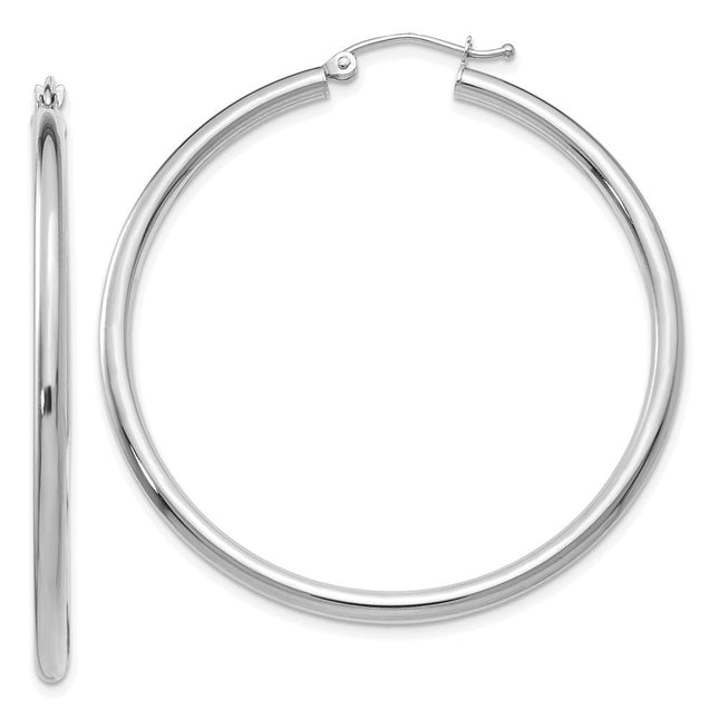 14K White Gold Polished Lightweight Tube Hoop Earrings, 45 x 2.5mm