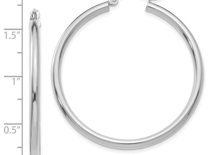 14K White Gold Polished Lightweight Tube Hoop Earrings (Style T846L)