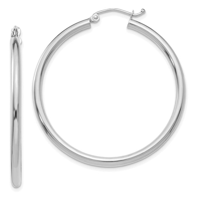 14k White Gold Polished Tube Hoop Earrings, 40 x 2.5mm