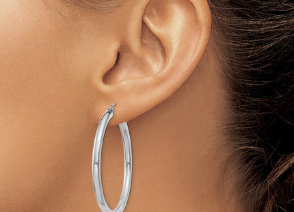 14K White Gold Polished Lightweight Tube Hoop Earrings (Style T847L)