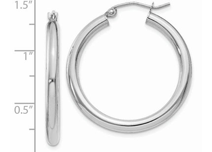 14k White Gold Polished Tube Hoop Earrings (Style T849)