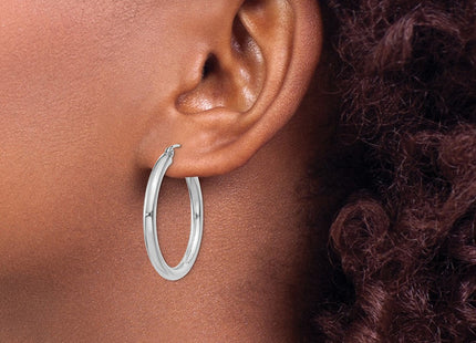 14K White Gold Polished Lightweight Tube Hoop Earrings (Style T849L)