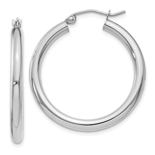 14K White Gold Polished Lightweight Tube Hoop Earrings (Style T849L)