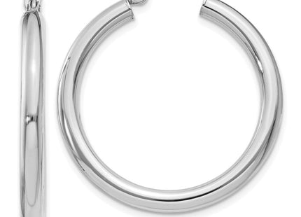 14k White Gold Polished Tube Hoop Earrings (Style T849)