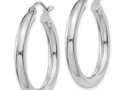14K White Gold Polished Lightweight Tube Hoop Earrings (Style T850L)