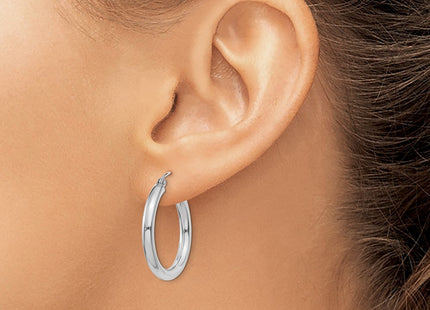 14K White Gold Polished Lightweight Tube Hoop Earrings (Style T850L)