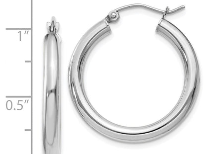 14K White Gold Polished Lightweight Tube Hoop Earrings (Style T850L)