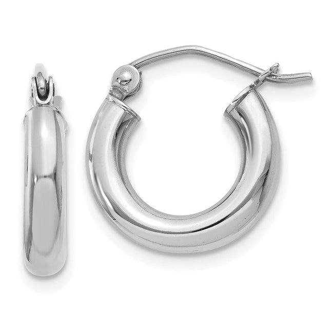 14k White Gold Polished Tube Hoop Earrings, 14 x 3mm