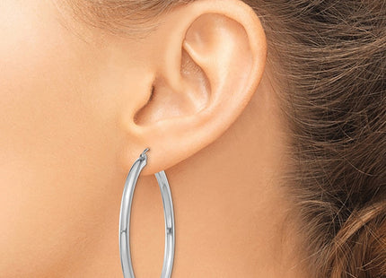 14K White Gold Polished Lightweight Tube Hoop Earrings (Style T853L)