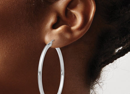 14K White Gold Polished Lightweight Tube Hoop Earrings (Style T854L)