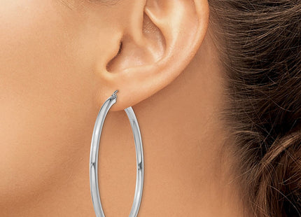 14k White Gold Polished Tube Hoop Earrings (Style T855)
