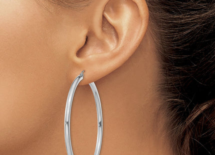 14K White Gold Polished Lightweight Tube Hoop Earrings (Style T855L)