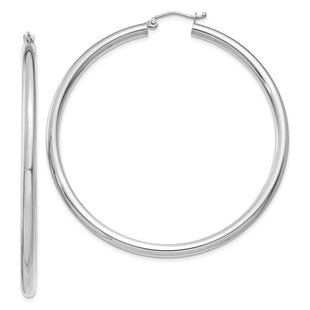 14k White Gold Polished Tube Hoop Earrings (Style T855)