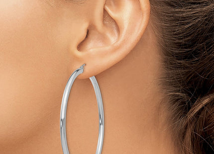 14K White Gold Polished Lightweight Tube Hoop Earrings (Style T856L)