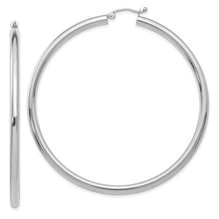 14k White Gold Polished Tube Hoop Earrings (Style T856)