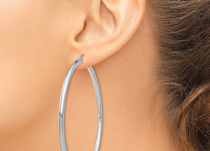 14K White Gold Polished Lightweight Tube Hoop Earrings (Style T857L)