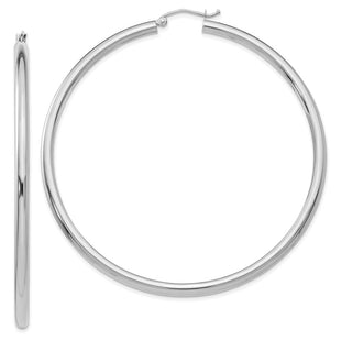 14k White Gold Polished Tube Hoop Earrings (Style T857)
