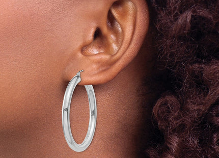 14K White Gold Polished Lightweight Tube Hoop Earrings (Style T858L)