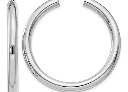 14k White Gold Polished Tube Hoop Earrings (Style T858)