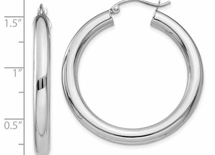 14k White Gold Polished Tube Hoop Earrings (Style T859)