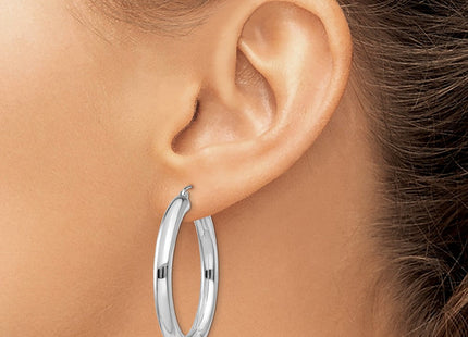14K White Gold Polished Lightweight Tube Hoop Earrings (Style T859L)