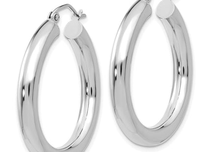 14K White Gold Polished Lightweight Tube Hoop Earrings (Style T860L)