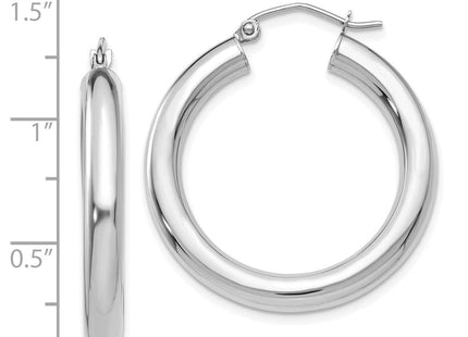 14K White Gold Polished Lightweight Tube Hoop Earrings (Style T860L)