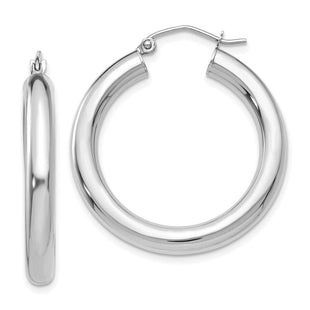 14K White Gold Polished Lightweight Tube Hoop Earrings (Style T860L)
