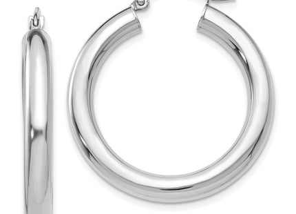14k White Gold Polished Tube Hoop Earrings (Style T860)