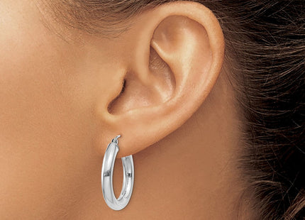 14k White Gold Polished Tube Hoop Earrings (Style T861)
