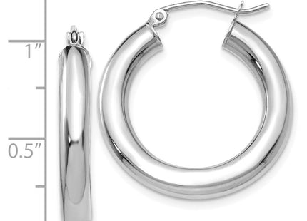14K White Gold Polished Lightweight Tube Hoop Earrings (Style T861L)