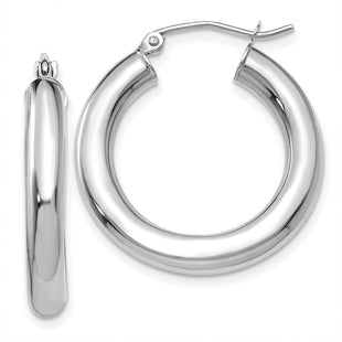 14k White Gold Polished Tube Hoop Earrings (Style T861)
