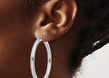 14K White Gold Polished Lightweight Tube Hoop Earrings (Style T862L)