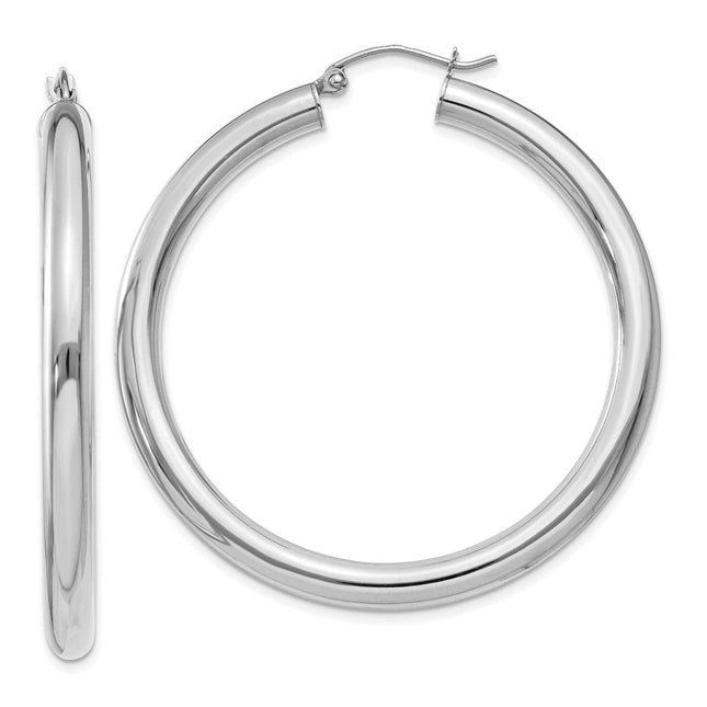 14K White Gold Polished Lightweight Tube Hoop Earrings, 45 x 4mm