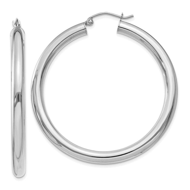 14k White Gold Polished Tube Hoop Earrings, 45 x 4mm