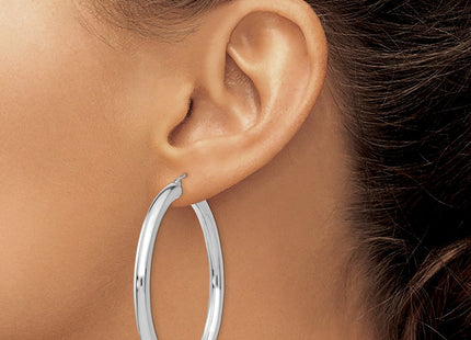 14K White Gold Polished Lightweight Tube Hoop Earrings (Style T863L)