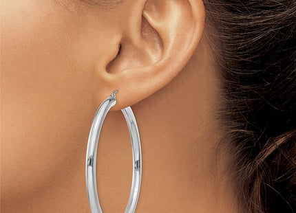 14K White Gold Polished Lightweight Tube Hoop Earrings (Style T864L)