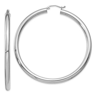 14K White Gold Polished Lightweight Tube Hoop Earrings (Style T865L)